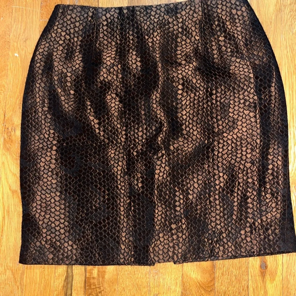 Kay Unger Metallic Bronze Snake-Print Mini Skirt